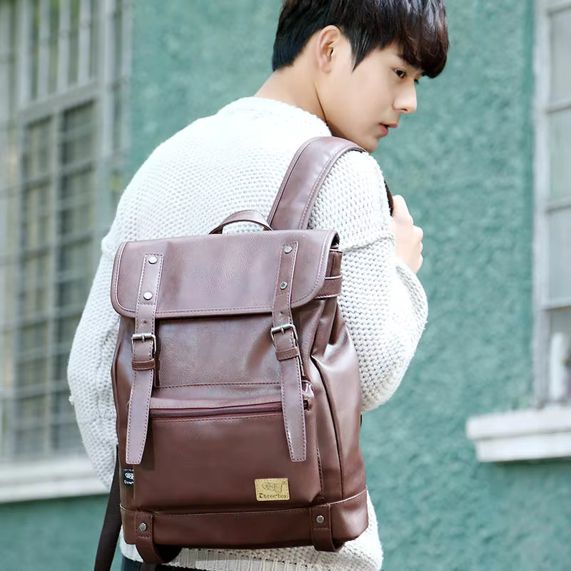 Three Box Brand Leather Men Women Korean Backpack Male Travel Casual Daypacks For Teenagers Back Pack Bagpack Mochila