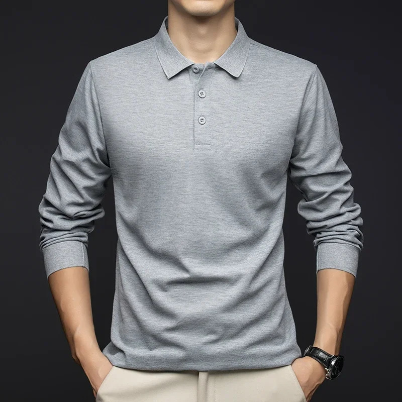 Mens Business Casual Long Sleeved Shirt Solid Color Polo Shirt Fashionable Breathable Comfortable Versatile Top 250114