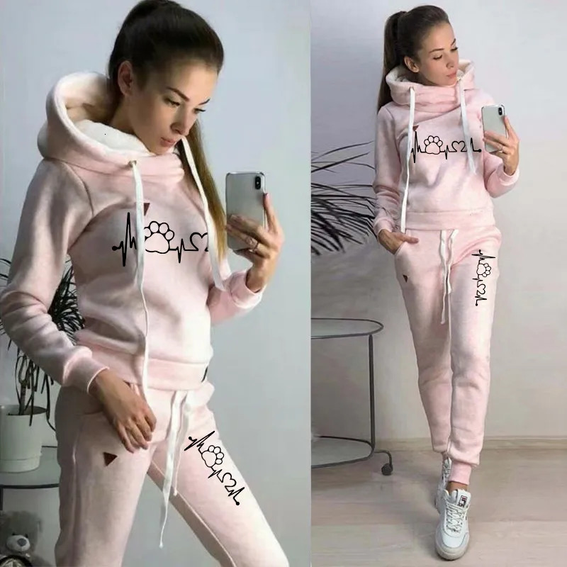 Two Piece Sets Casual Tracksuit Women Hooded Pullover Hoodies and Pants Suit Outfits Female Sweatshirts Autumn Spring Tracksuits 250118