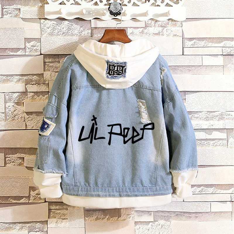 2023 Womens Autumn And Winter New Y2k Style Mens Jeans Jacket Lil Peep Print Hoodies Denim Coats Hip Hop Fashion Punk Clothes W250116