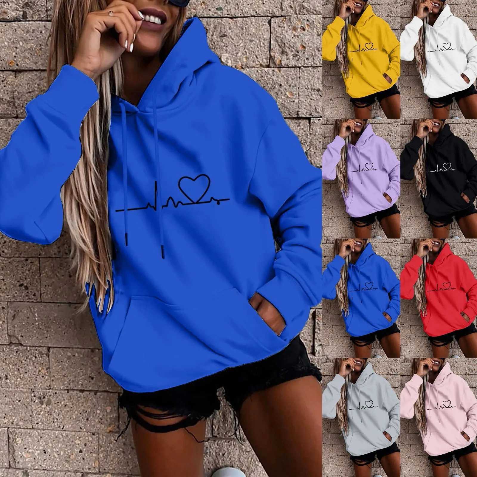 y2k Ins Heartbeat Sketch Printed Womens Hoodie Long Sleeve Casual Daily Wear 2024 Women Hoodies Fall Winter womens sweaters W250117