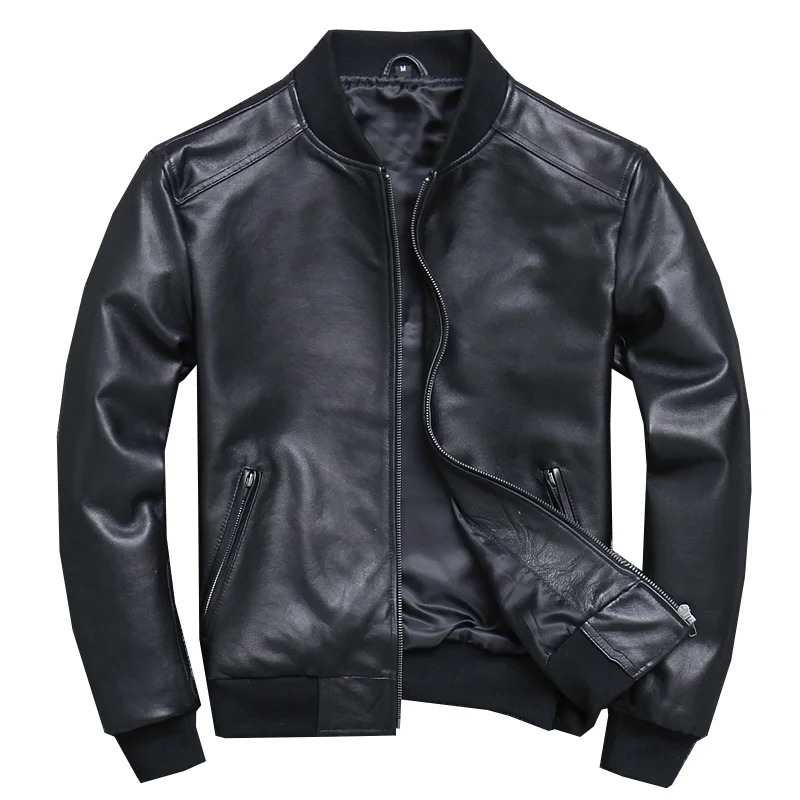 Black Aviation Genuine Leather Bomber Jacket Men Pilot Sheepskin Real coat short Slim business jacket leather 241227