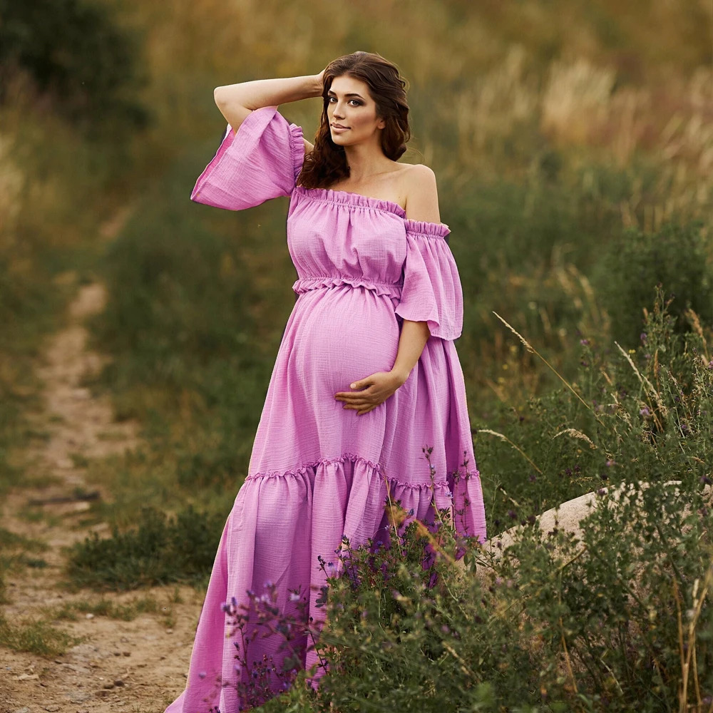 Women Boho Dress Comfortable Linen Cotton Maternity Clothing Vintage Short Sleeve Dress For Pregnancy Po Shoot 250116
