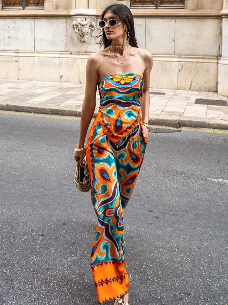 Vintage Women Loose Boho Two Piece Set Summer Fashion Ladies Vocation Satin Pant Sets Chic Female Trouser Suit Outfits 250118