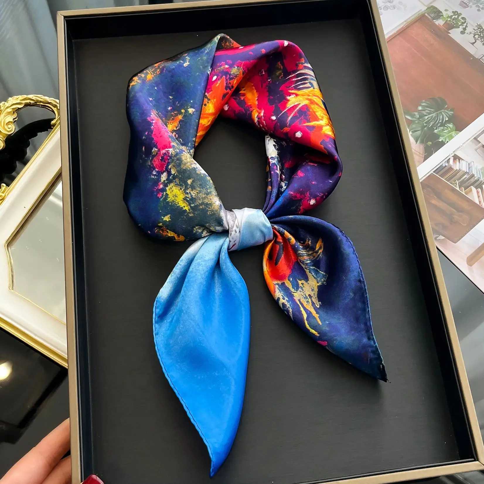 Luxury silk hair square scarf womens satin neck tie wrist fountain summer print Shl Wrs head Kerchie headscarf Bandana new W250118