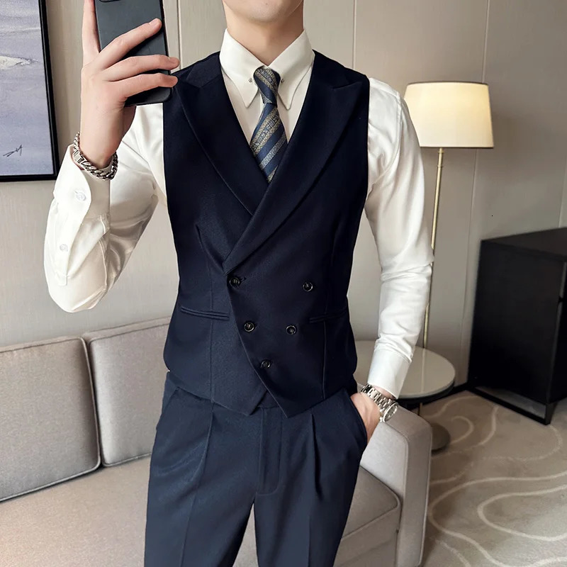 2023 Clothing Men Spring High Quality Double Breasted Blazers VestMale Slim Fit Casual Suit Vest Sizing Up S4XL 250114