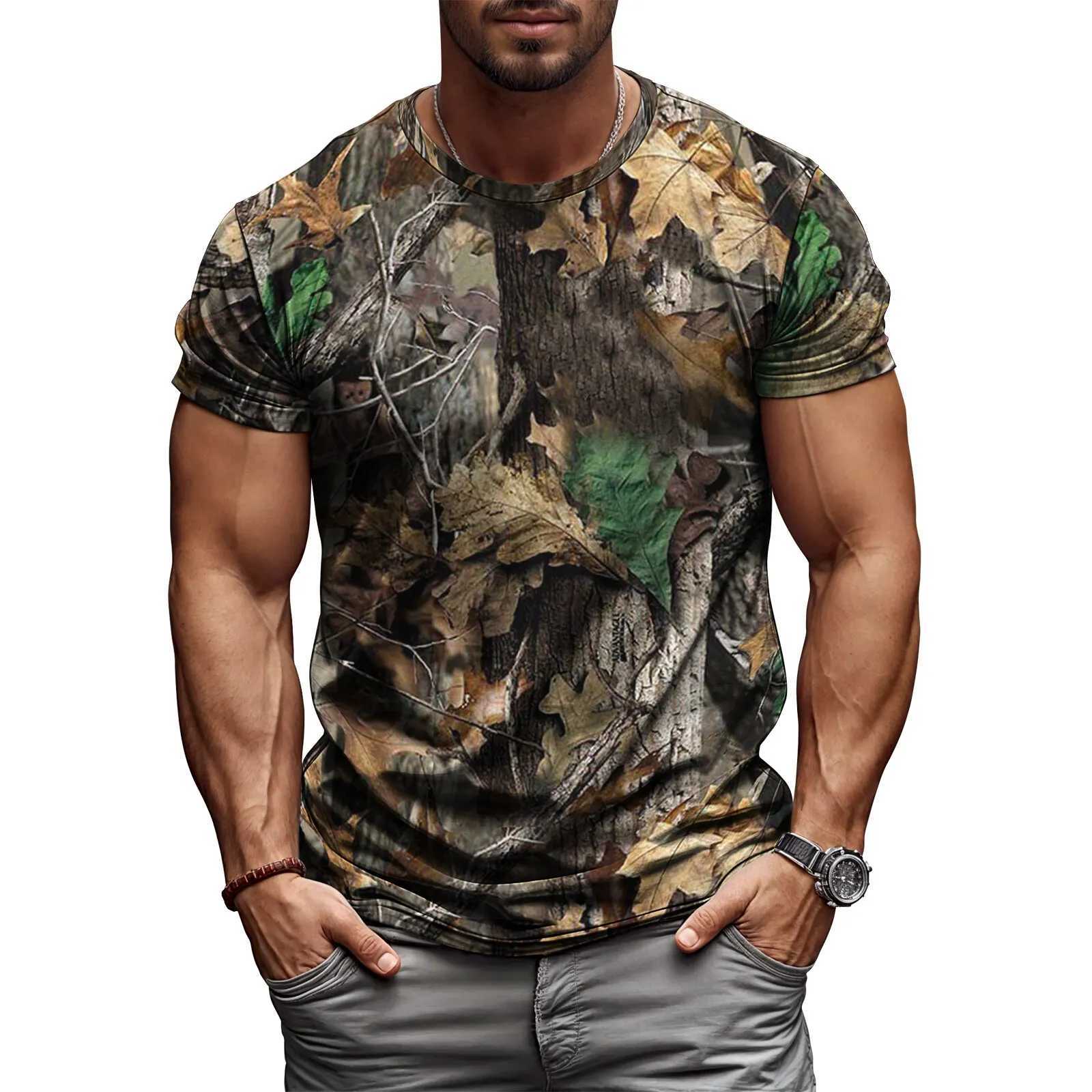 Y2K Tree Camouflage Casual Tops for Men Outdoor Street Harajuku Disguise Print Graphic T-Shirt W250117