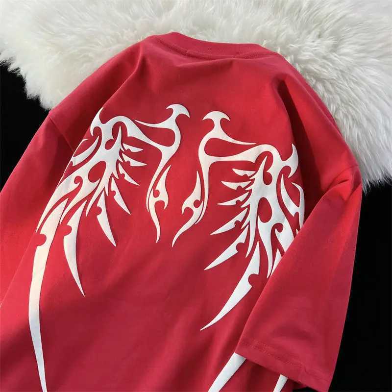 American style retro design handsome wing printed T-shirt fashion trend street wear couple spring/summer Y2K W250117