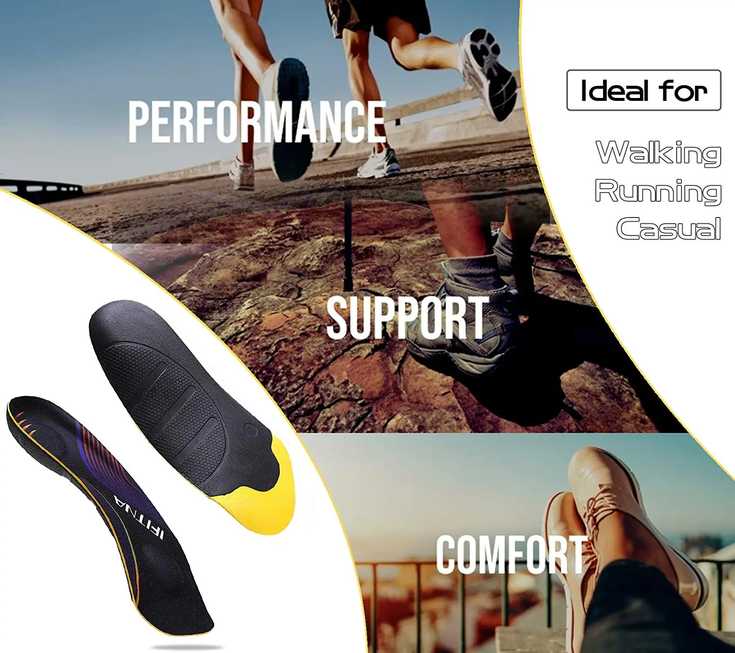 Ortics Arch Support Insert 3/4 Shock-Absorbing Insoles for Plantar Fasciitis Flat Feet Relief Heel Spur Pain 250121