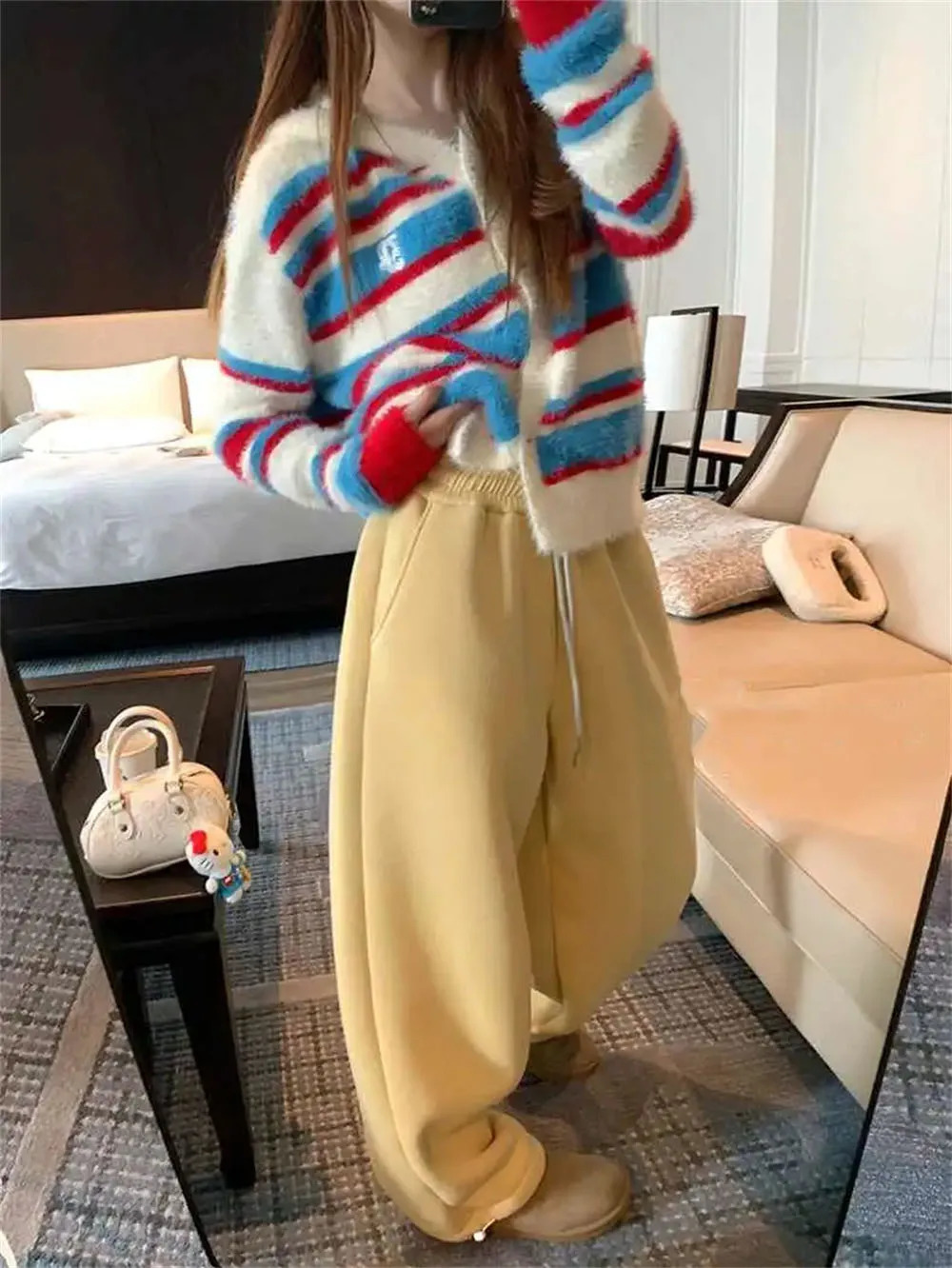 Thick Black Fleece Sweatpants Women Streetwear Oversized Joggers Harajuku Korean Wide Leg Pants Winter Baggy Drawstring Trousers 250108