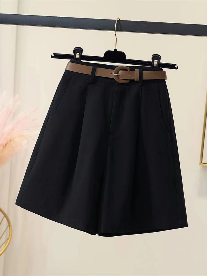 Zoki Pure Cotton Y2K Cargo Shorts Women Harajuku Belt High Waist Shorts Korean Vintage Loose Solid Female Simple Casual Shorts 250118