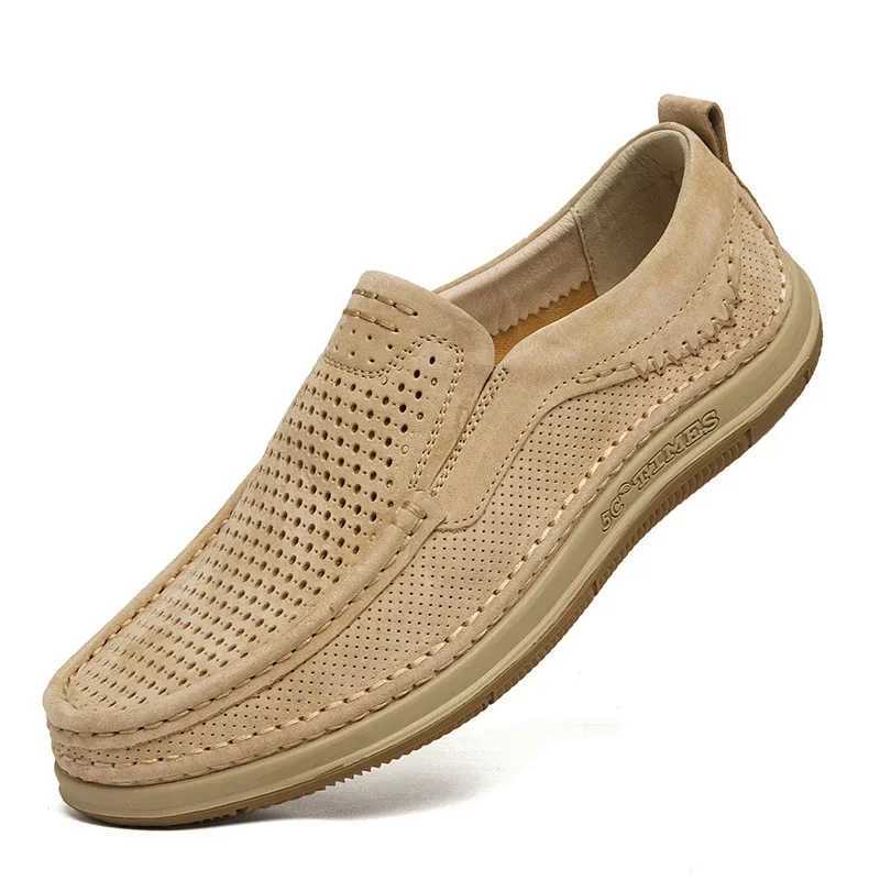 Hollow Out Summer Loafers Luxury Genuine Leather Mens Shoes Suede Male Casual Shoes Breathable Soft Driving Shoes Walking ShoesXJ250118