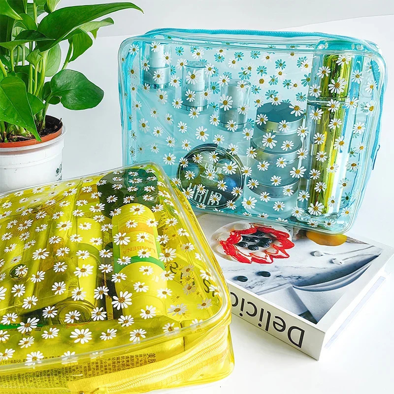 Daisy Makeup Bag Clear Portable Daisy Makeup Bag Transparent Waterproof Woman Toilet Bag Durable Cosmetic Bag Makeup Bags250114