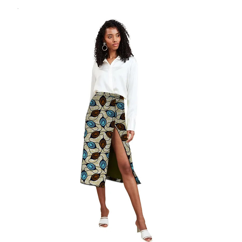 African Fashion Skirts Front Fork Original Tailored Womens Outfit Colorful Print Female Party Wear 250118