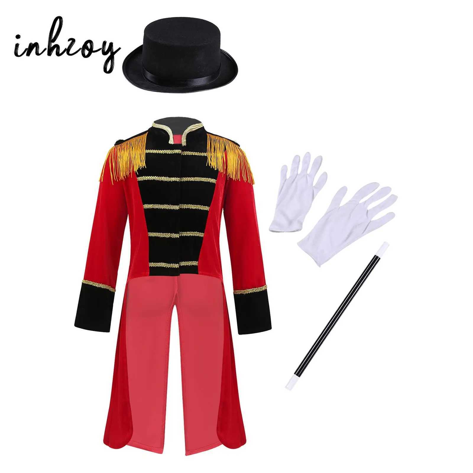 Kids Boys Circus Ringmaster Costume Long Sleeve Tassels Tailcoat Jacket with Hat Magic Wand Gloves Halloween Cosplay Outfits W250117