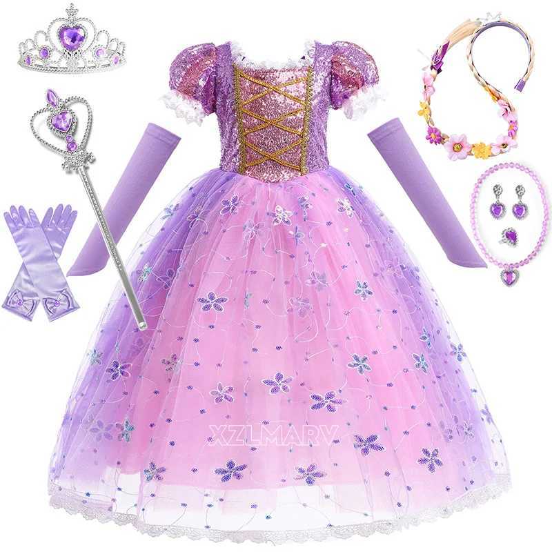 Children Girl Rapunzel Dress Kids Tangled Disguise Carnival Girl Princess Costume Birthday Party Gown Outfit Clothes 2-10 Years W250117