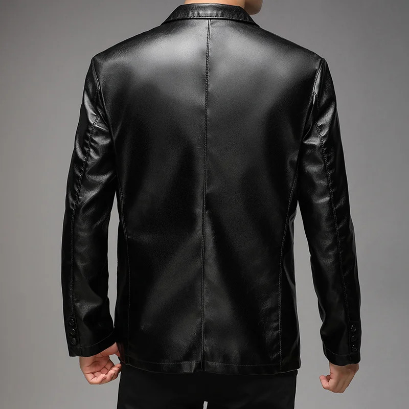 Top Grade Casual Fashion Faux PU Men Leather Jacket Plain Black Motorcycle Fall Winter Coats Men Clothing 250120