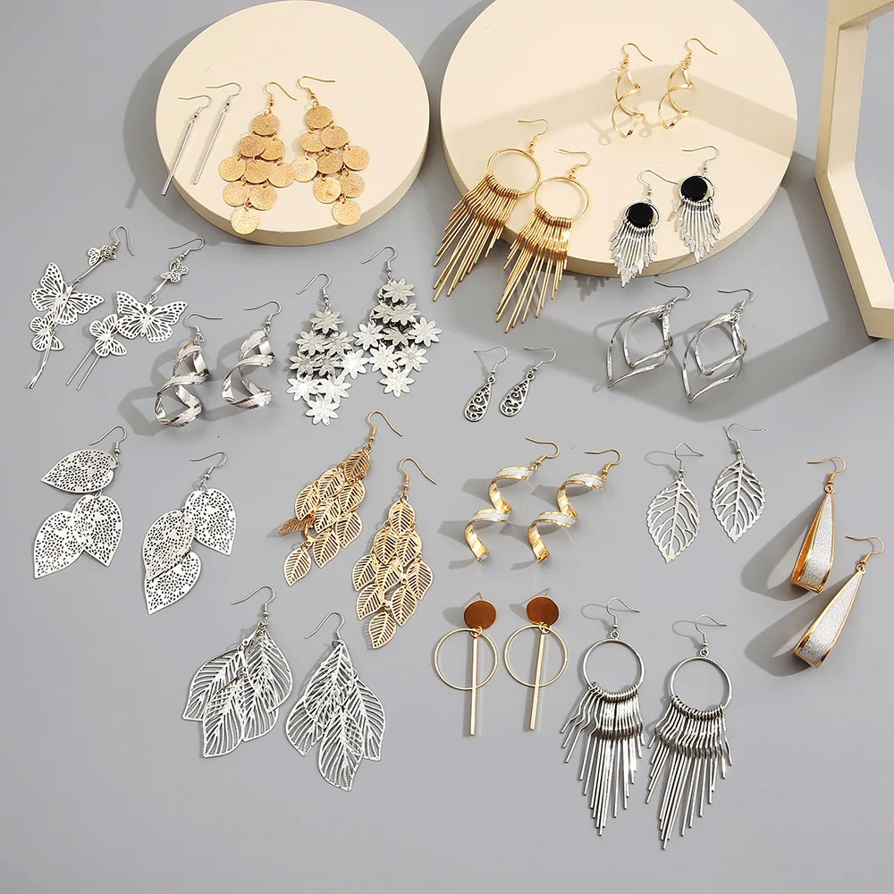 10/20/30/50Pairs Bohemian Fashion Butterfly Leaf Spiral Waterdrops Pendant Earrings For Women Charm Jewelry Party Gift Wholesale 250120