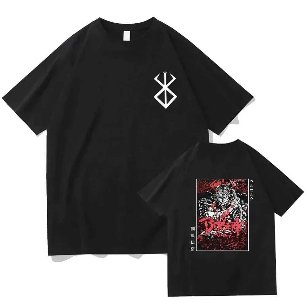 Hip Hop Streetwear Men T-shirt Anime Berserk Guts Print T Shirt 00% Cotton Tee Unisex Oversized Casual Women Tshirt Y2K Clothes W250117