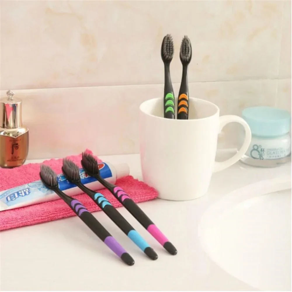 10PC Personal Environmental Bamboo Charcoal Toothbrush for Oral Health Low Carbon Medium Soft Bristle Wooden Handle 250115