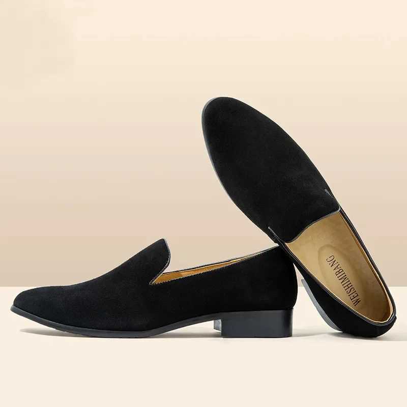 Loafers Men Slip- Pointy Suede Lazy Black Blue Breathable Handmade Dress Shoes for MenXJ250118