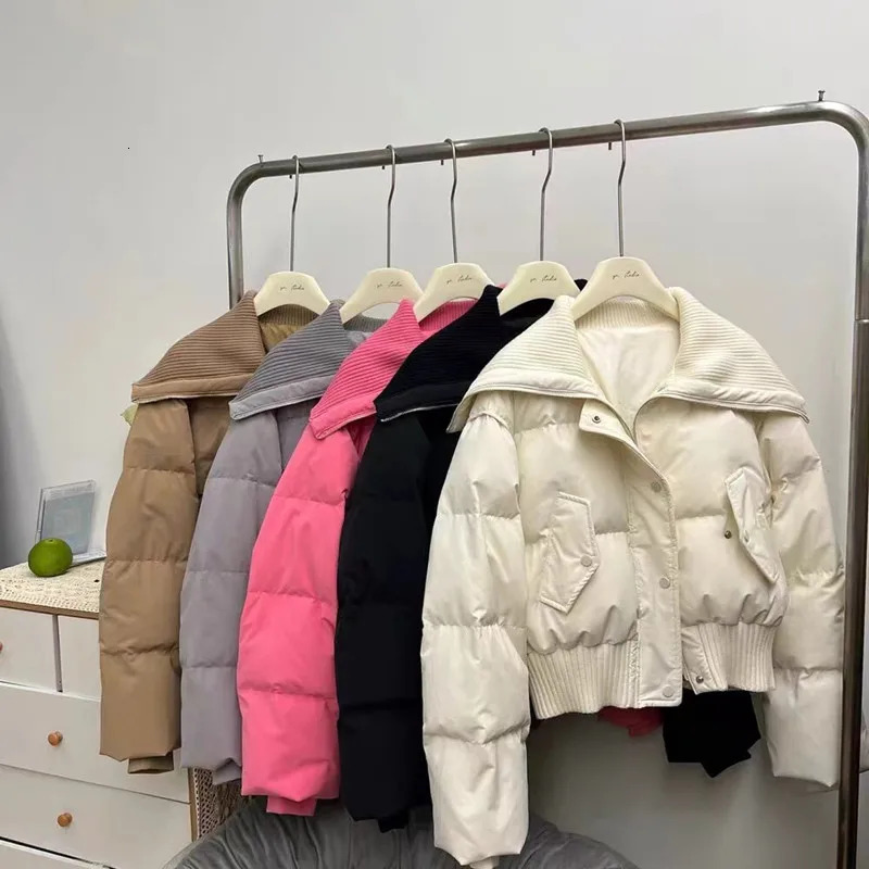Thickening Down Jacket Women Coat Black Flip Collar Fashion American Streetwear Duck Down Feather Female Winter Short Outwear 250118