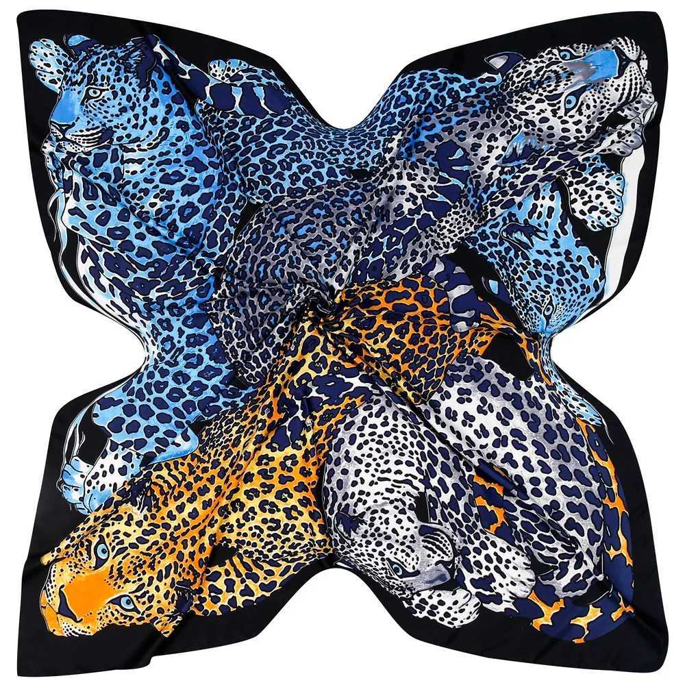POBING Silk Scarf Women Large Shls Leopard Print Square Bandana Luxury NecKerchief Muslim Hijab Scarf Female Foulards 130CM W250118