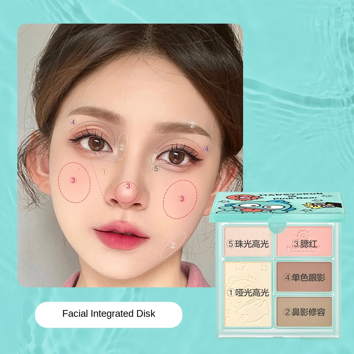 Pinkbear Eyeshadow Blush Face Complexion Palette Lasting Makeup Face Palette Highlighter Concealer Blushes 9.5G 250121