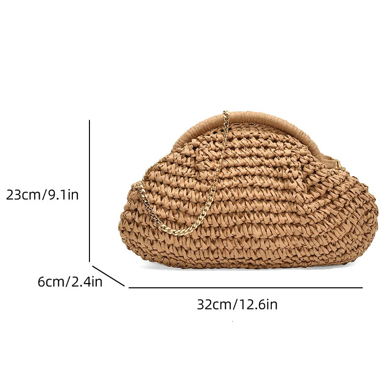 2024 Summer Straw Weaving Crossbody Bag Fashionable and Casual Shell Bag Womens Shoulder Bag with Excellent Texture 250207