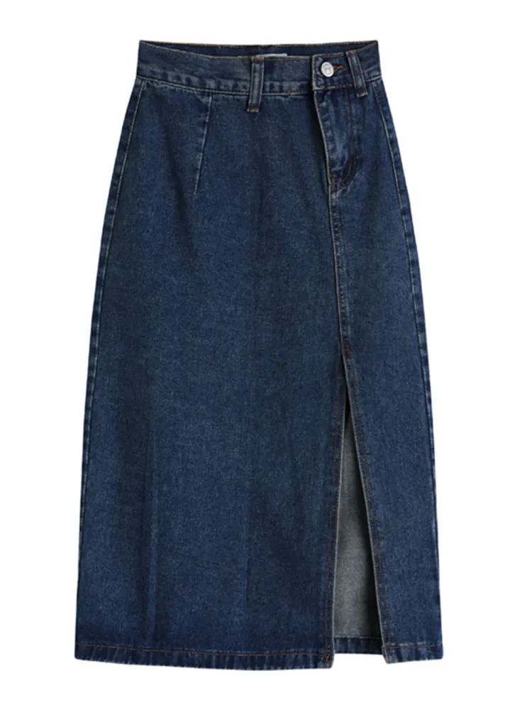Seoulish Womens Midi Denim Skirts Spring Summer Side Split High Wasit Jeans Skirt Straight Female A-line Pencil Skirt 250118