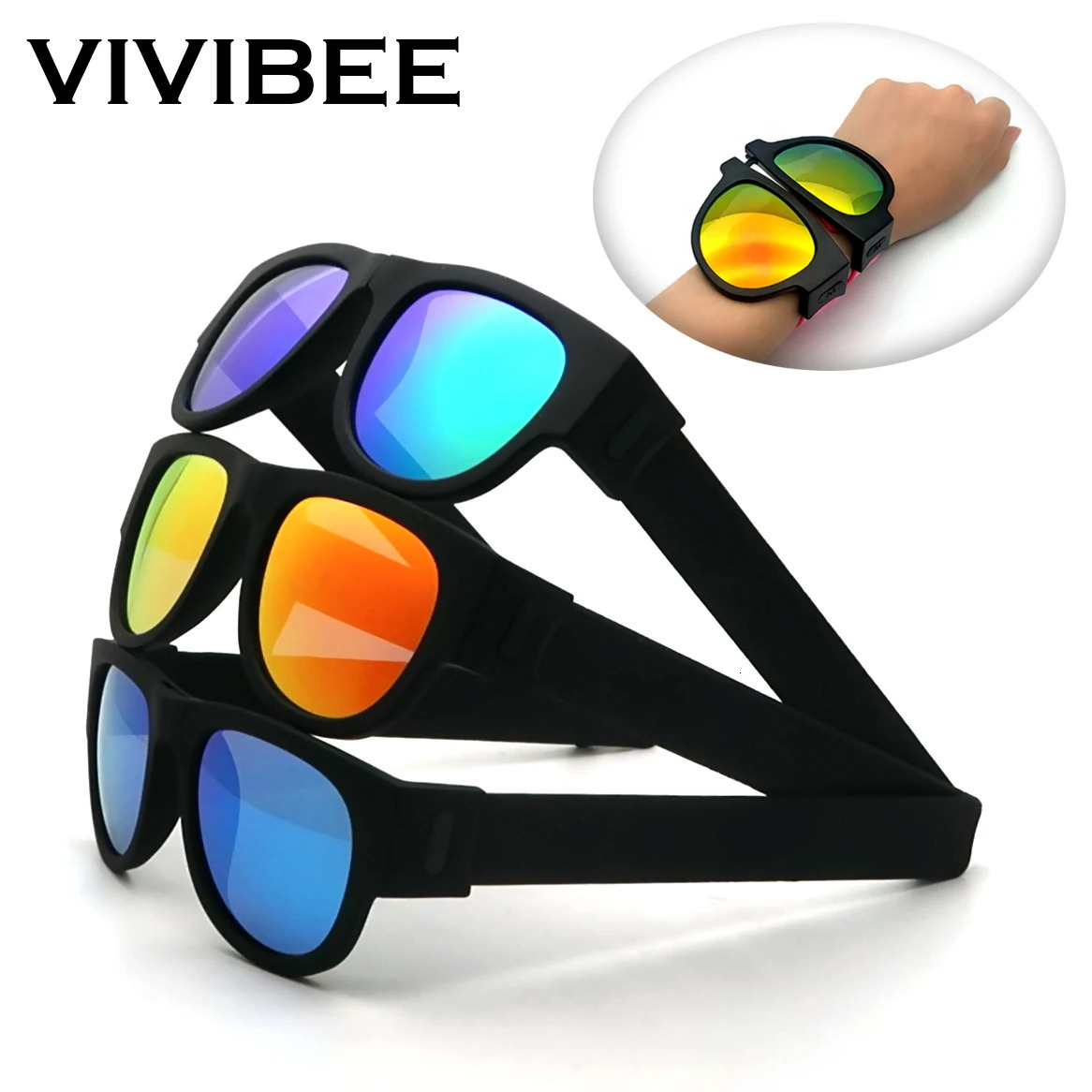 VIVIBEE Novelty Mirror Men Polarized Folding Sunglasses Arrival Slap Sport Foldable Wristband Shades 2025 Trend Product250120