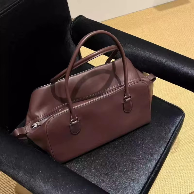 Genuine Leather Boston Bags For Women Designer Handbags Purses 2024 New In Vintage Cowhide Simple Commuting Shoulder Tote