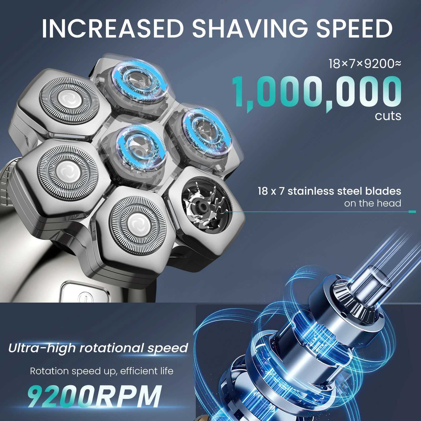 KENSEN 5 in 1 Electric Head Shaver Magnetic 7D Floating Mens Grooming Kit Rechargeable Head Shaving Mane Beard TrimmerW250117