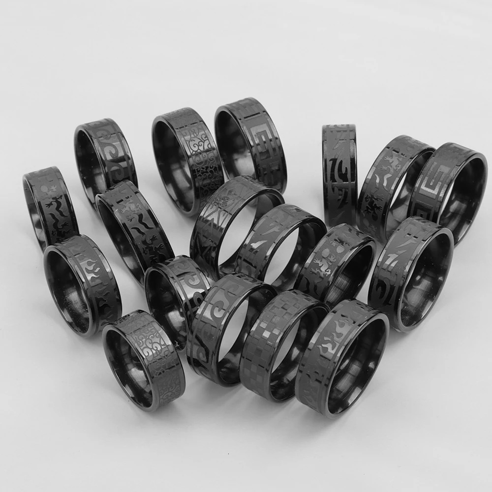Bulk 24 Pcs/Lot Top Quality 8mm Engraving Stainless Steel Rings Men Party Gifts Waterproof Jewelry Size 17-21 250117