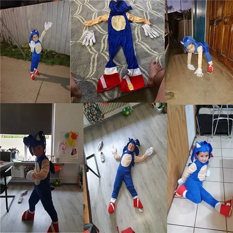 Cosplay Costume Childrens Jumpsuit Anime Lightning Speed Hedgehog Costume with White Gloves Gift Childrens Animal Costume W250117