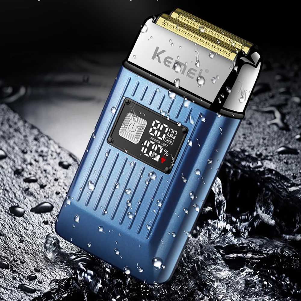 Kemei Electric Barber Razor Men Double Foil Shaver Bald Head Beard Trimmer IPX6 Waterproof 8000RPM Ultra-Close Precision ShaveW250117