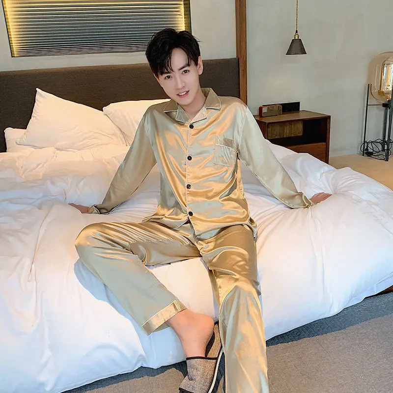 Elegant Silk Mens Pajama Sets Long Button Sleepwear Male Sleeping Home Clothes Satin Night Wear Pijama Big Size Loungewear 250122