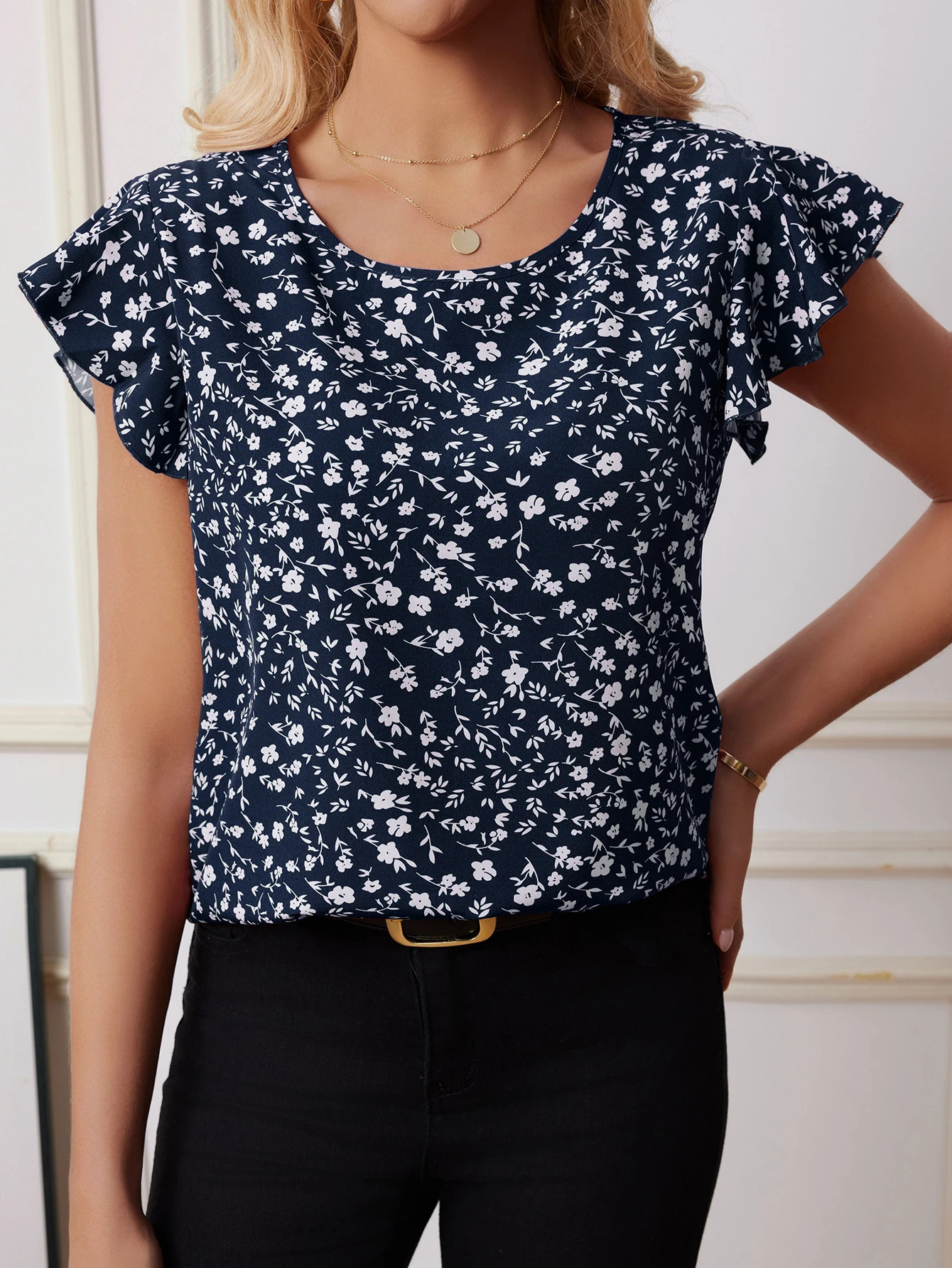 Summer Fashion Printed Shirt Womens Short sleeved Bohemian Vacation Top Pleated Hem Blusas Womens Party Neutral Casual Shirt 250121
