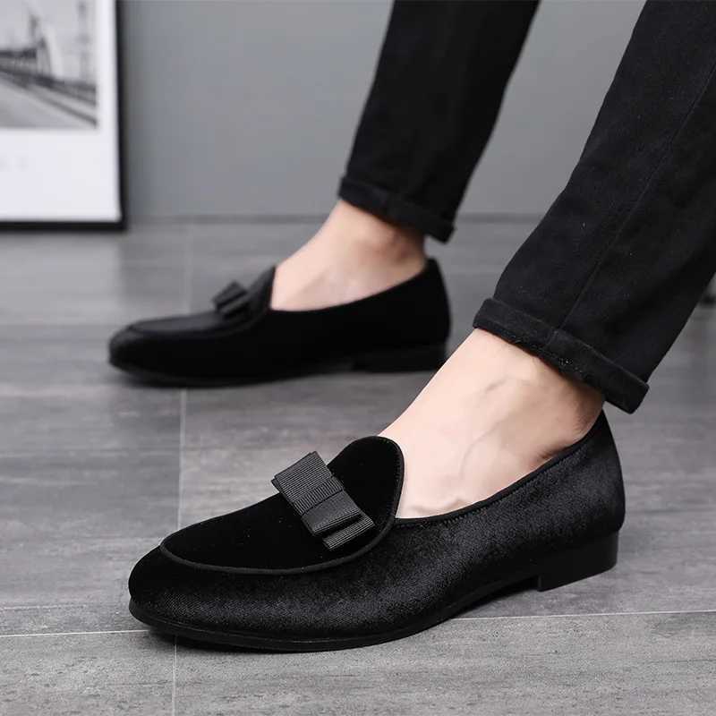 Man Casual Shoes with Bowknot Driving Loafers For Men Trendy Party Wedding FlatsXJ250118