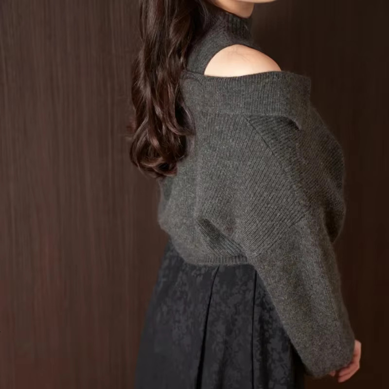 Simple Turtleneck Knit Vest + Lantern Sleeve Sweater Elegant Casual Jumpers Knitwear 2024 Autumn Winter Japanese Two Piece Sets