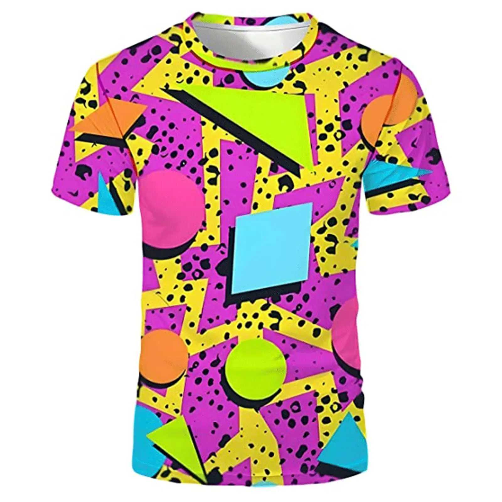80s 90s 3D Print T-Shirts Men Hip Hop Short Sleeve T Shirt Neon Disco Party Costume Oversized Tees Harajuku Y2k Top Kid Clothing W250117