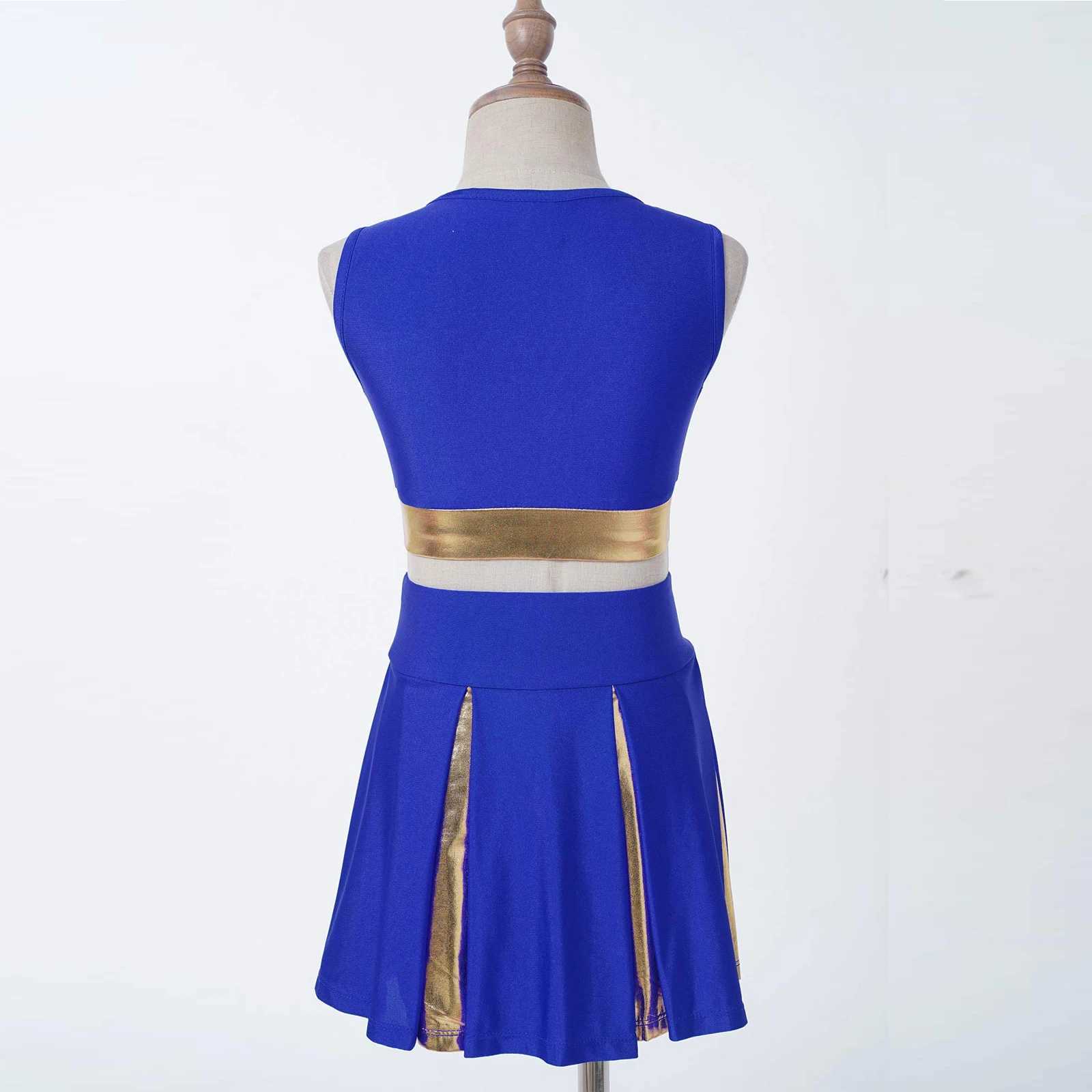 Patch work cheerleading uniforms for children and girls V-neck letter printed crop top with elastic shoulder straps ski cheerleading uniformsW250121