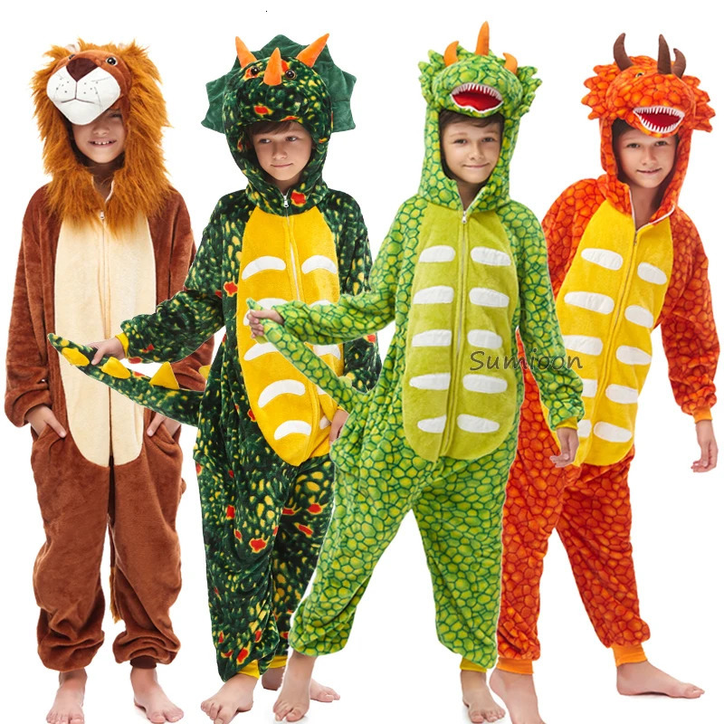 Unicorn Kigurumi Pajamas Sets Halloween Animal Cartoon Cosplay Costume Christmas Dinosaur Jumpusits for 4-12 Years Kids Pajamas 250114