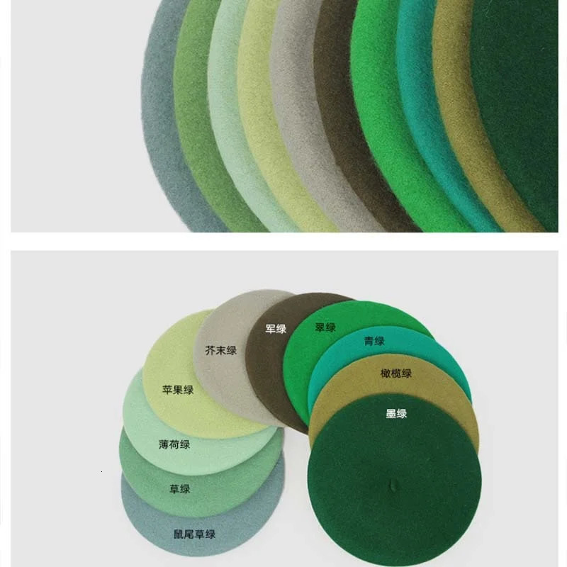 Green color Wool Beret Japanese hat Retro Painter Hat Bud Hat Autum Winter Vintage Caps Keep Warm Cute Casual Hat Women Beret 250120