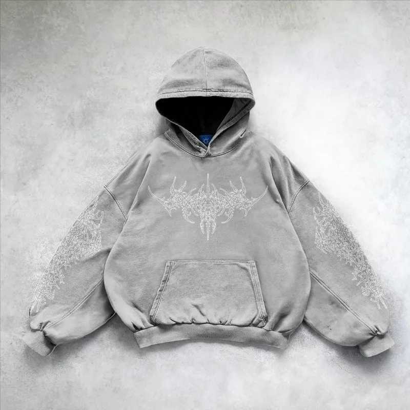 Harajuku personalized geometric print design oversized graphic hoodie fashion street Y2K casual couple sweater W250117