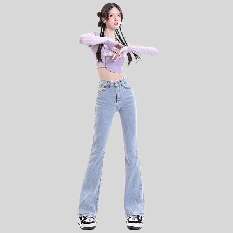 New hot-selling black micro-pull jeans women's autumn new high-waisted elastic high-looking thin small horseshoe pants