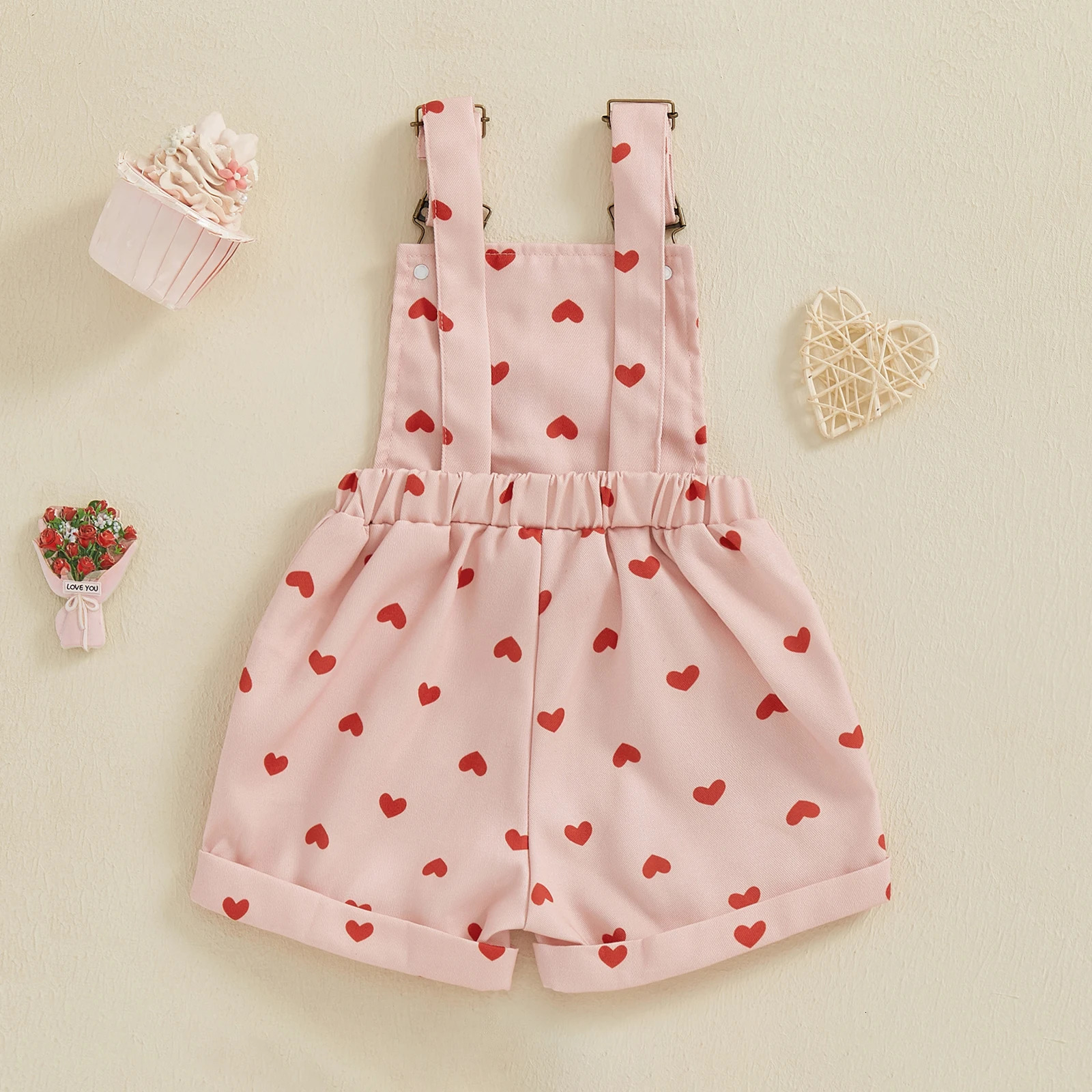 BeQeuewll Sweet Kids Girls Suspender Jumpsuit Romper Princess Heart Print Letter Embroidery Toddler Overalls Shorts Playsuits 250117