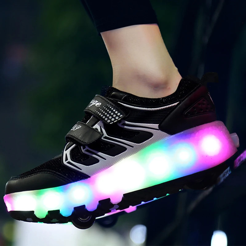 Kids Sneakers with USB Charging LED Lights Night Light Shoes Boys and Girls Roller Skating Training Sketa Footwear 250115