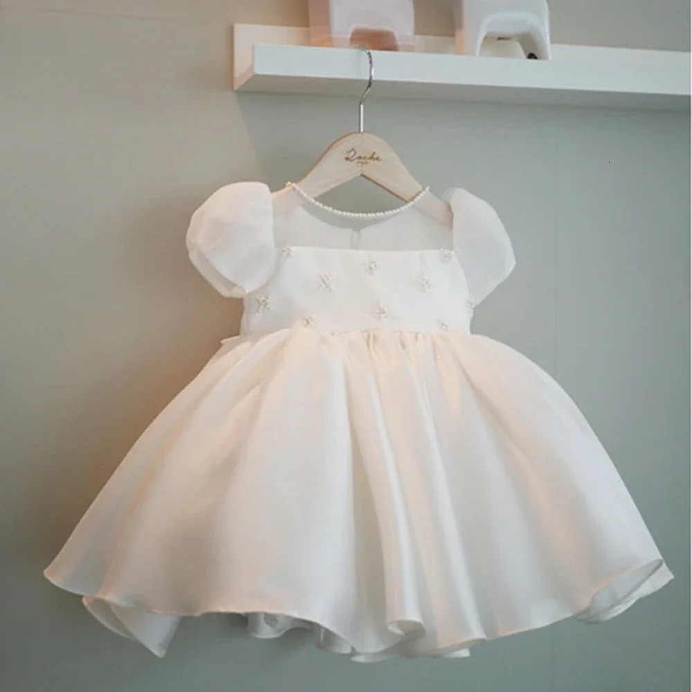 Champagne Satin Girl Party Dress Beading Kids Elegant Dresses For Girls Princess Clothes Birthday Gown Baby Vestidos 1-8Y 250120