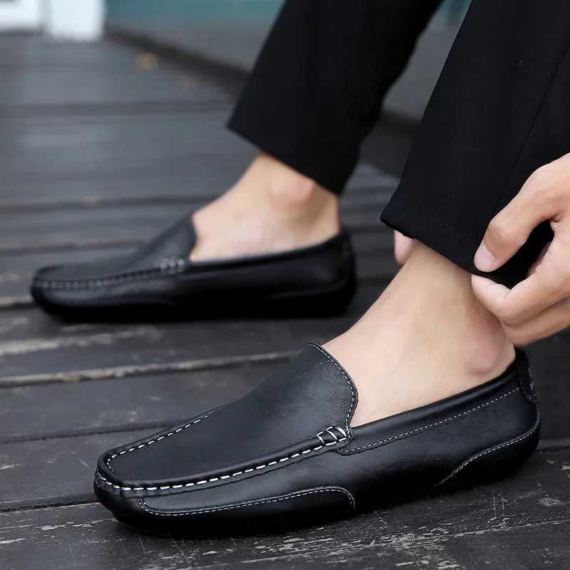 Genuine Leather Men Casual Shoes Luxury Brand Soft Men Loafers Breathable Slip Black Driving Shoes Plus Size 37-47XJ250118